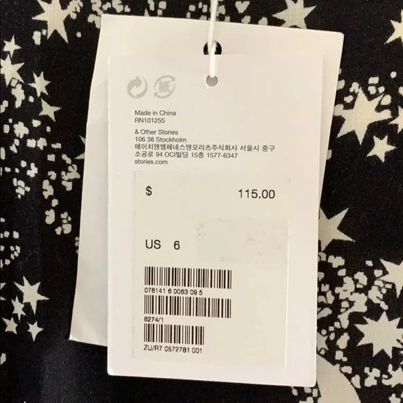 & Other Stories Cosmic stars and moon black white long sleeve dress NWT size 6 - Picture 6 of 10